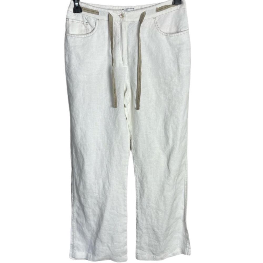 ✅ Chico’s White High waist 100% Linen Wide Leg Pants with belt size 0 / 4-6